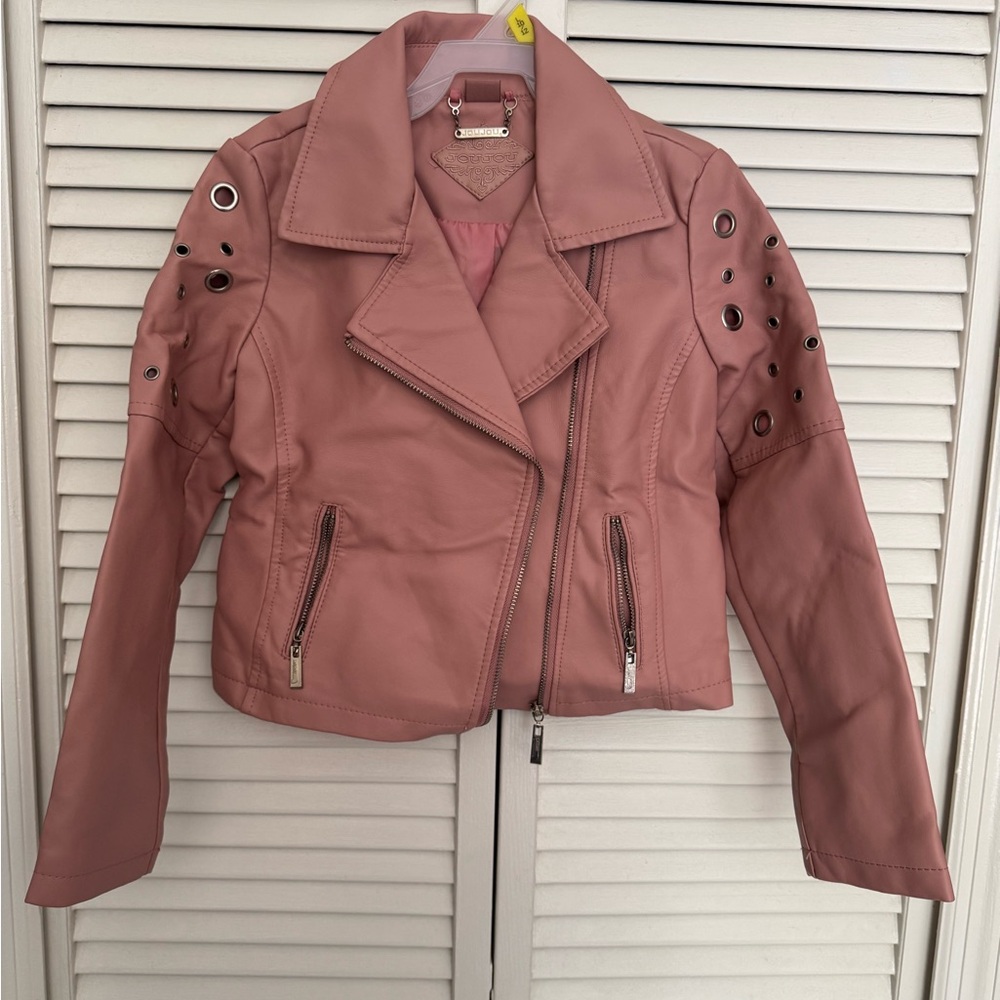 Jou Jou Pink Leather Jacket with Eyelet Accents